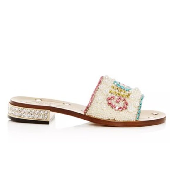 GUCCI LIMITED EDITION GUCCY LUPE PEARL CRYSTAL EMBELLISHED SLIDE SANDAL SIZE 38 - Picture 2 of 11